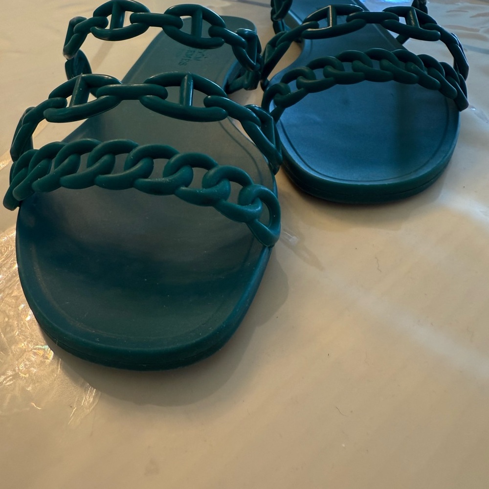 Hermes Teal Chain-Link Sandals - Picture 4 of 7